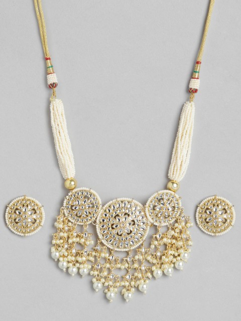 

Melani Borsa Off-White Gold-Plated Kundan Studded & Beaded Jewellery Set