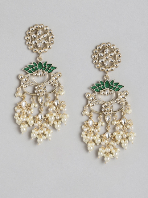 

Melani Borsa Off-White Gold-Plated Kundan Studded & Beaded Handcrafted Drop Earrings