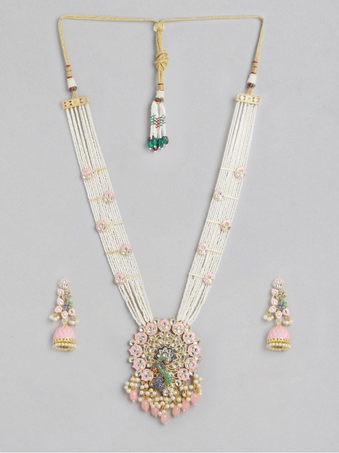 

Melani Borsa Pink & Off-White Gold-Plated Kundan-Studded Multi-Stranded Jewellery Set