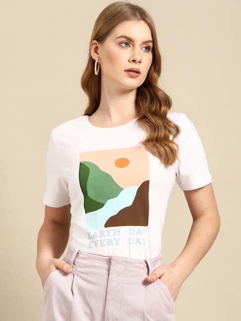 

COVER STORY Women White & Brown Printed T-Shirt