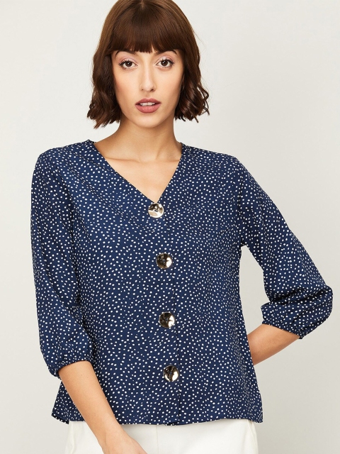 

Bossini Navy Blue Polka Dots Printed Regular Top