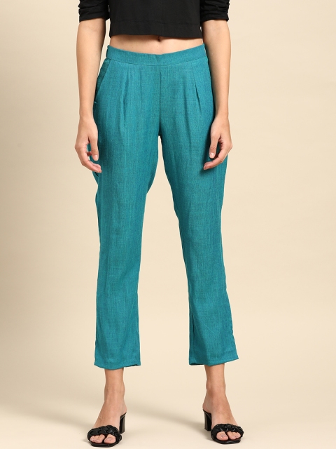 

Anouk Women Blue Solid Straight Fit Regular Trousers