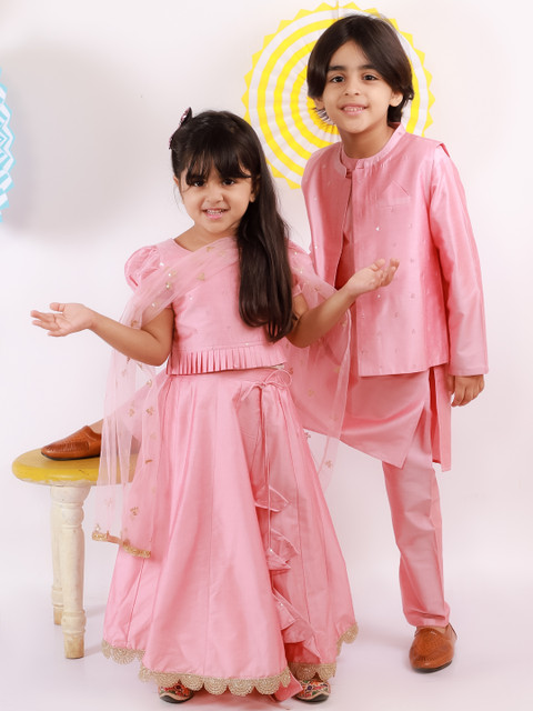 

Lil Peacock Boys Peach Kurta Dhoti with Jacket Set