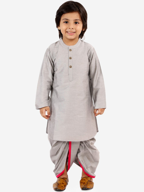 

Lil Peacock Boys Grey Solid Kurta with Dhoti Pants & Jacket