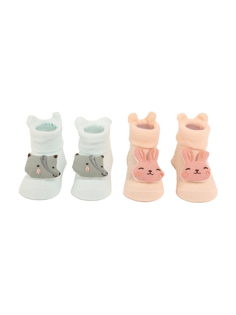 

KICKS & CRAWL Infant Kids Pack Of 2 Patterned Foxy Bunny 3D Ankle-Length Socks, Pink