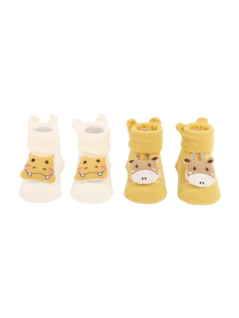 

KICKS & CRAWL Kids Pack Of 2 Farm Friends 3D Ankle-Length Socks, Yellow