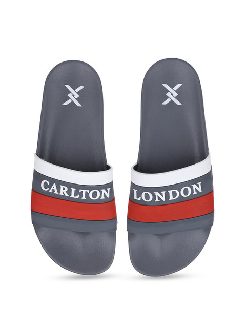 

Carlton London sports Men Grey & White Striped Rubber Sliders