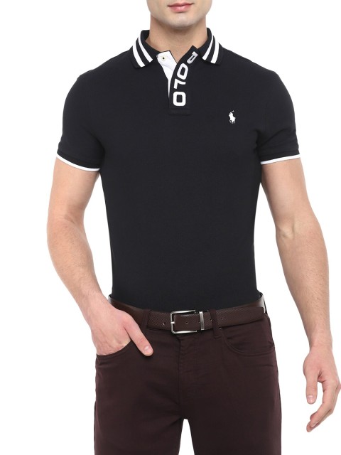 

Polo Ralph Lauren Men Black Polo Collar Slim Fit T-shirt