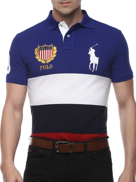 

Polo Ralph Lauren Men Blue & White Colourblocked Polo Collar T-shirt