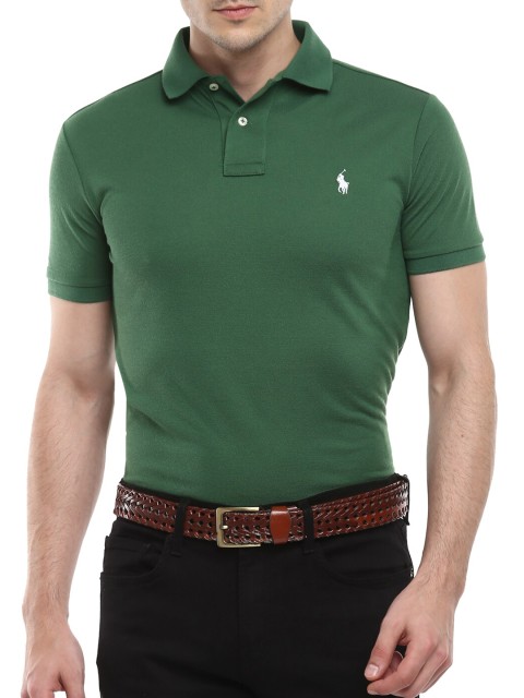 

Polo Ralph Lauren Men Green Solid Polo Collar T-shirt