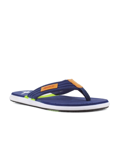 

Sparx Men Navy Blue & Fluorescent Green Striped Rubber Thong Flip-Flops