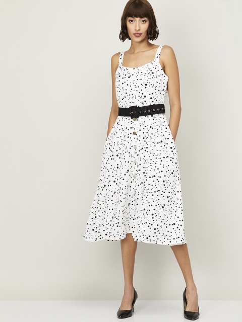 

CODE by Lifestyle Off White & Black Polka Dots Printed Linen Midi Dress