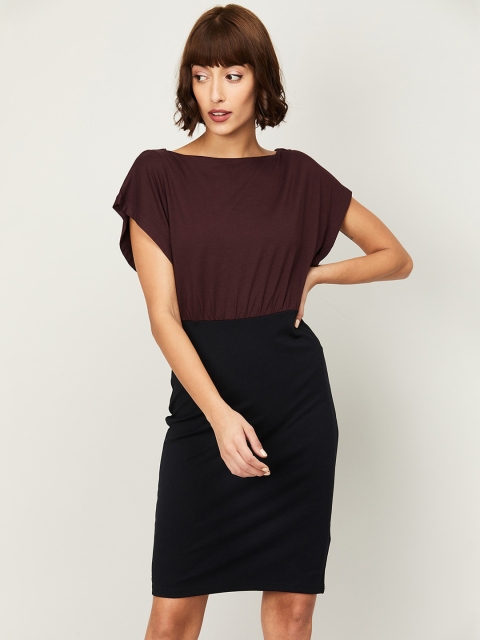 

CODE by Lifestyle Burgundy Colourblocked Sheath Dress