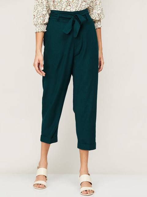 

CODE by Lifestyle Women Green Linen Trousers