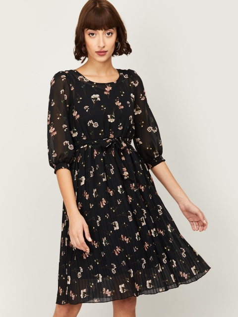 

CODE by Lifestyle Black Floral Printed Fit & Flare Dress