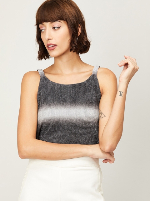 

CODE by Lifestyle Black & White Self Design Cropped Top
