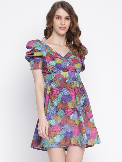 

INIESTA Women Multicoloured Printed Empire Dress, Multi