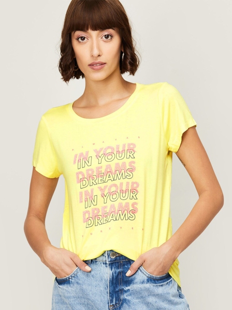 

Fame Forever by Lifestyle Women Yellow Typography Printed T-shirt