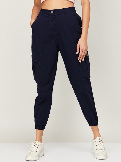 

Fame Forever by Lifestyle Women Navy Blue Cotton Cropped Joggers Trousers