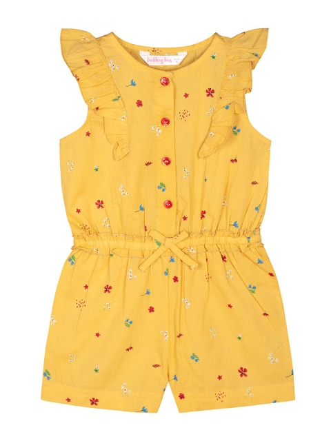 

Budding Bees Girls Mustard & Blue Printed Jumpsuit
