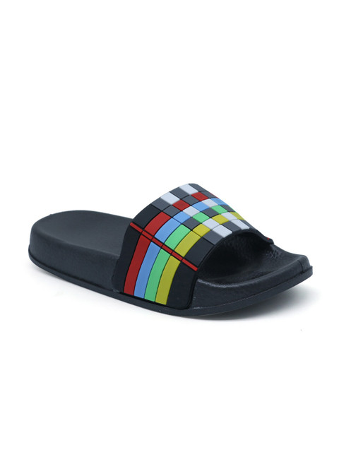 

FEETWELL SHOES Unisex Kids Black & Yellow Printed Sliders