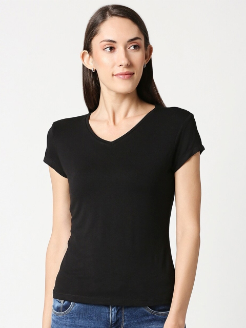 

Kraus Jeans Women Black V-Neck T-shirt