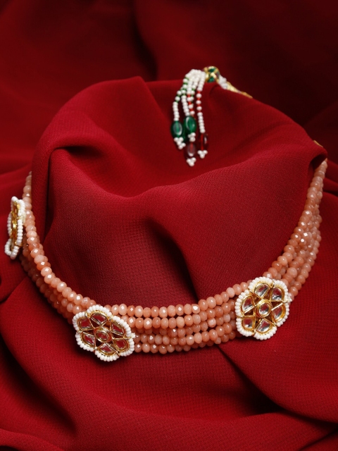 

Ruby Raang Gold-Plated Peach-Coloured Choker Necklace