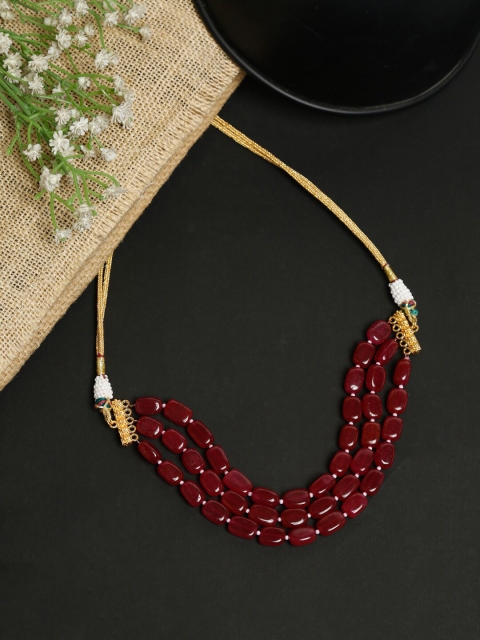 

Ruby Raang Gold-Toned & Maroon Gold-Plated Choker Necklace