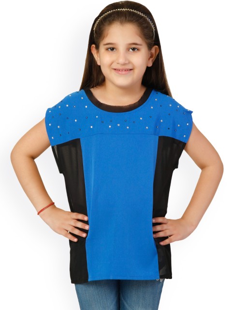 

Oxolloxo Girls Blue Solid Polyester Boxy Top