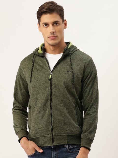 

Monte Carlo Men Olive Green Melange Effect Hooded Sweatshirt