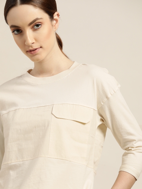 

ether Kora Collection Women Off White Pure Cotton Sustainable T-shirt