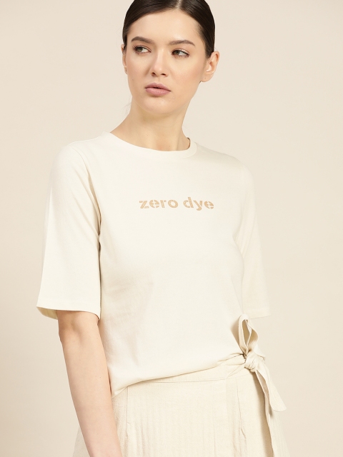 

ether Kora Collection Women Off-White Unbleached Fabric Sustainable Pure Cotton T-shirt