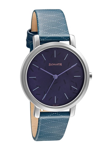 

Sonata Women Blue Brass Dial & Blue Leather Straps Analogue Watch