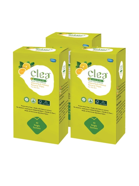 

Clea Set of 3 Lemon & Tulsi Cleansing & Makeup Remover Wet Wipes - 10 Pulls each, Yellow