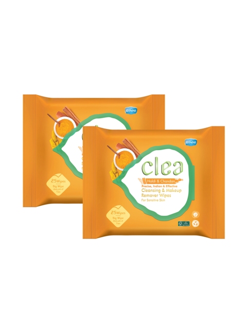 

Clea Set of 2 Haldi & Chandan Cleansing & Makeup Remover Wet Wipes - 25 Pulls each, Orange