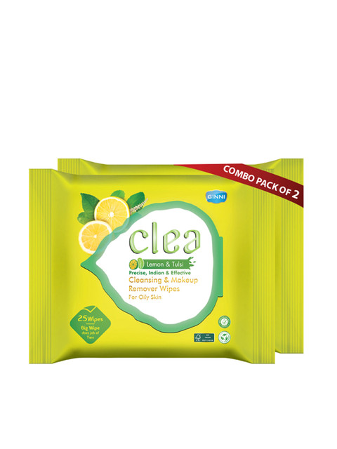 

Clea Set of 2 Lemon & Tulsi Cleansing & Makeup Remover Wet Wipes - 25 Pulls each, Yellow