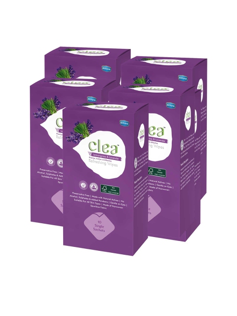 

Clea Set of 5 Lemongrass & Lavender Refreshing Wet Wipes - 10 Pulls each, Purple