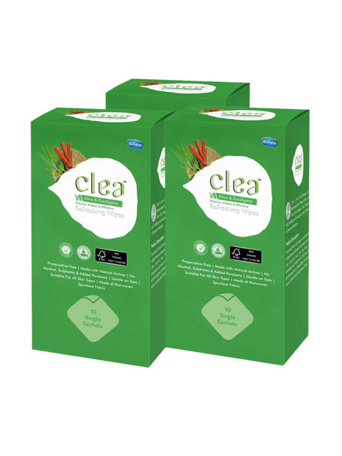 

Clea Set of 3 Khus & Ecualyptus Refreshing Wet Wipes - 10 Pulls each, Green