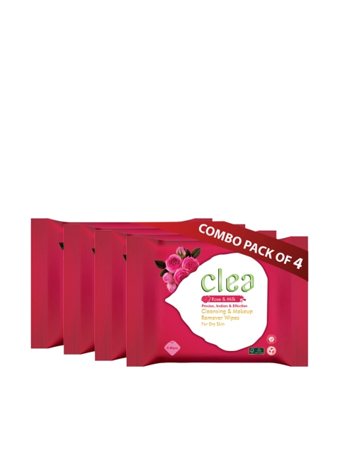 

Clea Set of 4 Rose & Milk Cleansing & Makeup Remover Wet Wipes - 8 Pulls each, Red