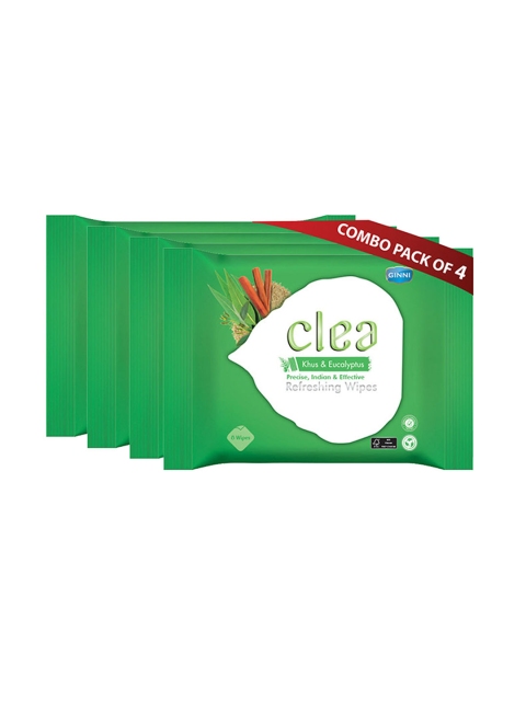 

Clea Set of 4 Khus & Ecualyptus Refreshing Wet Wipes - 8 Pulls each, Green