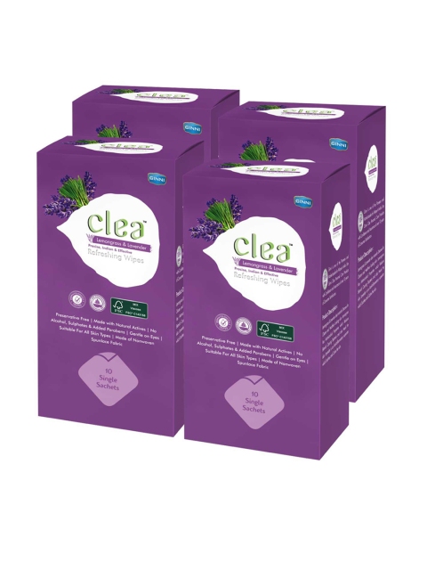 

Clea Set of 4 Lemongrass & Lavender Refreshing Wet Wipes - 10 Pulls each, Purple