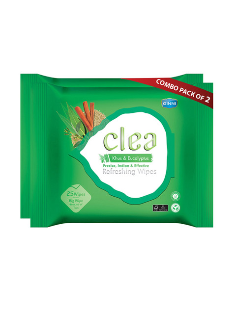 

Clea Set of 2 Khus & Ecualyptus Refreshing Wet Wipes - 25 Pulls each, Green