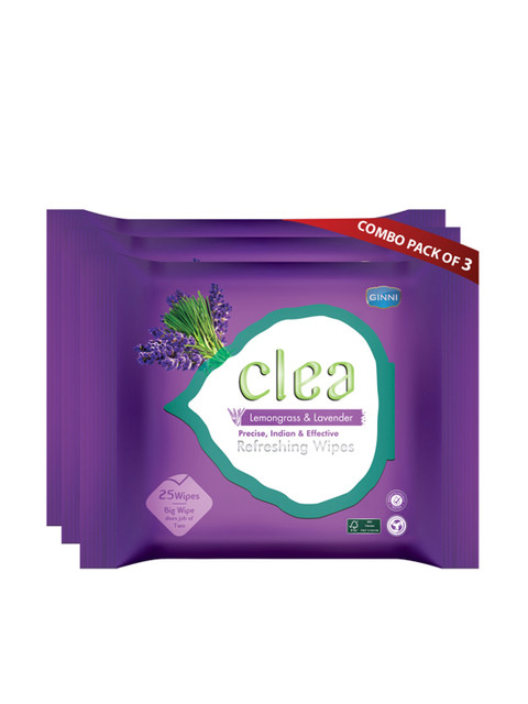 

Clea Set of 3 Lemongrass & Lavender Refreshing Wet Wipes - 25 Pulls each, Purple