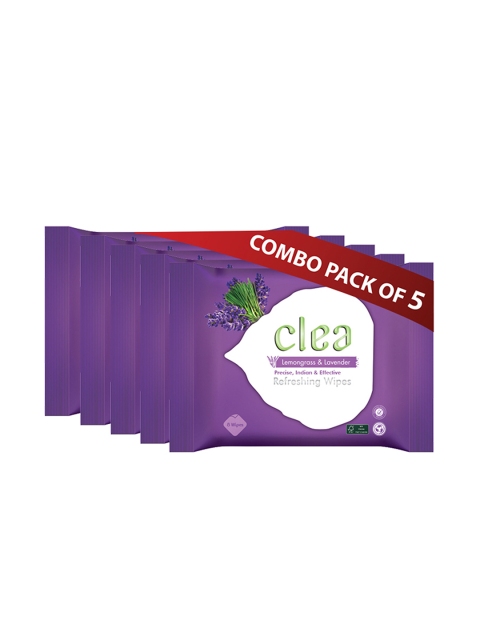 

Clea Set of 5 Lemongrass & Lavender Refreshing Wet Wipes - 8 Pulls each, Purple
