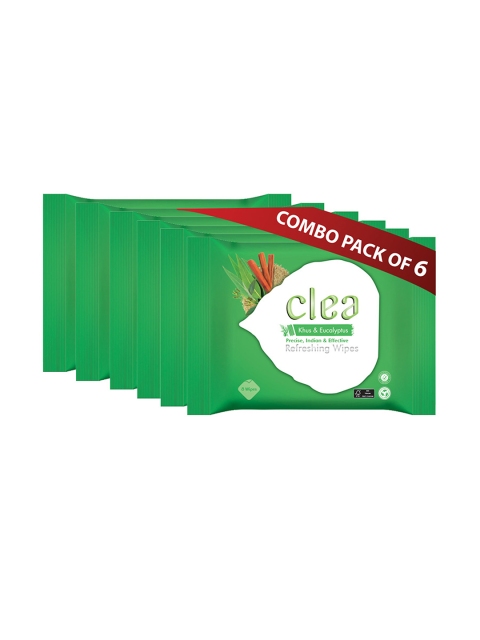 

Clea Set of 6 Khus & Ecualyptus Refreshing Wet Wipes - 8 Pulls each, Green