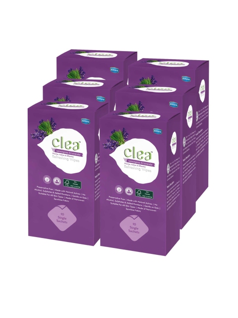 

Clea Set of 6 Lemongrass & Lavender Refreshing Wet Wipes - 10 Pulls each, Purple