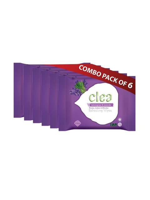 

Clea Set of 6 Lemongrass & Lavender Refreshing Wet Wipes - 8 Pulls each, Purple