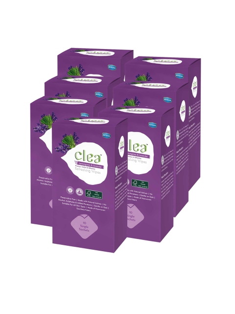 

Clea Set of 7 Lemongrass & Lavender Refreshing Wet Wipes - 10 Wipes Per Pack, Purple