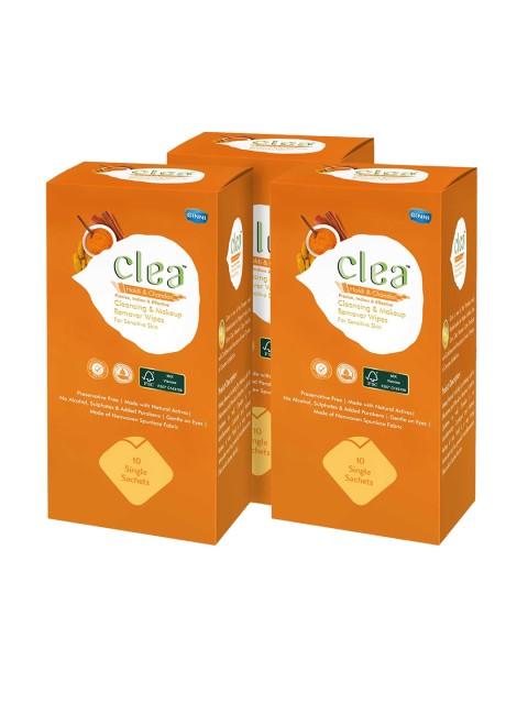

Clea Set of 3 Haldi & Chandan Cleansing & Makeup Remover Wet Wipes - 10 Pulls each, Orange