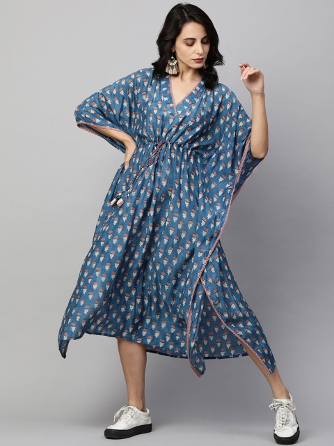 

FASHOR Blue & White Ethnic Motifs Kaftan Midi Dress